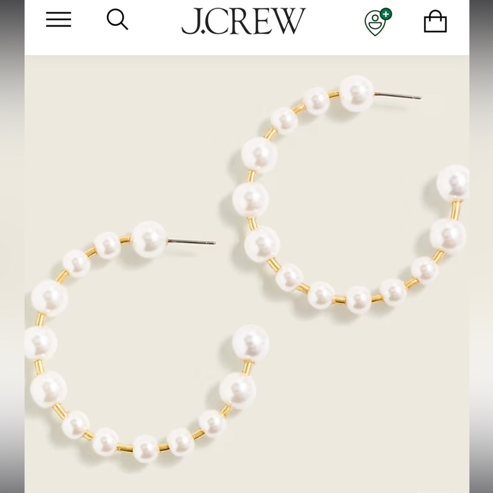 J.Crew‎ Bead Hoop Earrings Pearl Classic Gold Large - Picture 5 of 7
